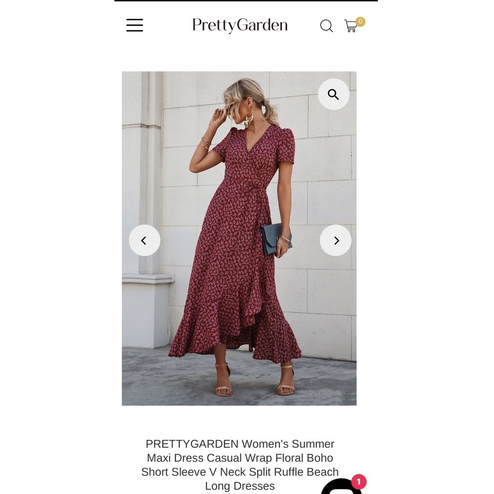 PrettyGarden Womens Floral Wrap Maxi Dress V Neck Ruffle Boho Summer Beach L